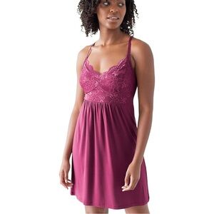 Burgundy Lace Trim Chemise